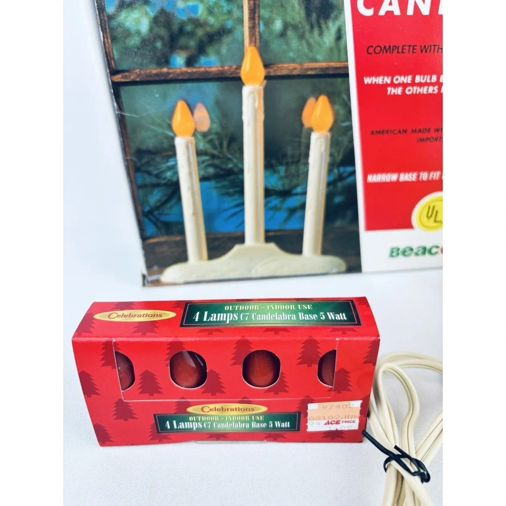 Vintage Beacon 3 Light Electric Window Candolier Candle Christmas Original‎ Box